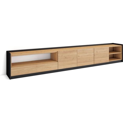 Skraut Home - Mueble TV, Televisión, 310x37x50cm, Para TV hasta 80", Roble y negro (1/5)
