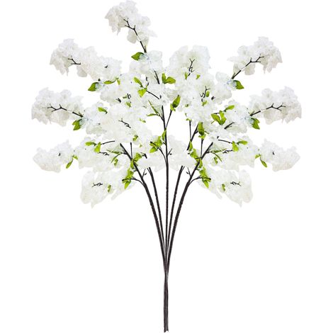 Branches de Cerisier Artificiel 5 Stems avec Fleurs Blanches Denses - Décorations Florales pour Arbre (1/5)