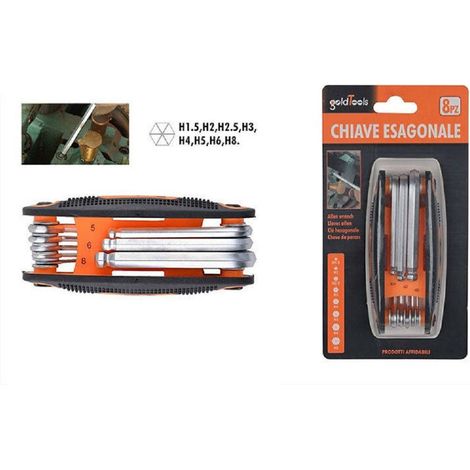 TrAdE Shop Traesio - Set Chiave Esagonale Ball End 8 Chiavi Fai Da Te Ferramenta Chiavini Pieghevoli -