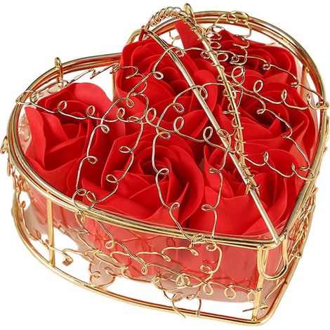 Rose En Savon - Panier En Fer - Décoration De Salle De Bain Et Bureau - Cadeau Pour La Saint-Valentin - 1 Pièce (1/5)