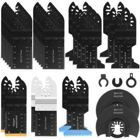 30 Pièces - Lame Scie Oscillante - Accessoire Outil Multifonction - Coupe Bois Métal Plastique Compatible Fein Makita Dewalt - Acier Bimétallique Titane - Pour Atelier Maison - Argent - Diverses Taill