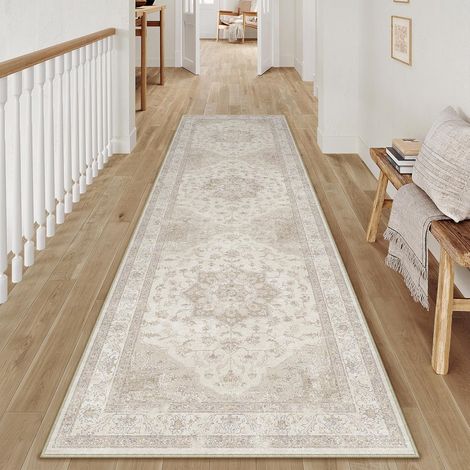 Beige Vintage Tapis Couloir 60x240cm Long Antidérapanta (1/5)