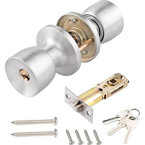 1 Pièces Poignée De Porte, En Acier Inoxydable, Avec Serrure et Clé, Ronde Bouton Serrure Verrouillage Porte pour Chambre à Coucher, Bureau (1/5)
