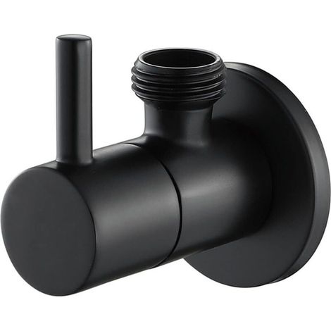 Vanne d'Angle de Robinet, Raccord mural AG 1/2" - Raccord de robinet 3/8" - Avec poignée - En laiton - Noir (1/4)