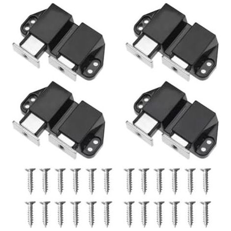 Lot de 4 loquets à pousser pour portes d'armoire tiroir et placard en ABS design compact installation simple mécanisme à libération tactile (1/5)