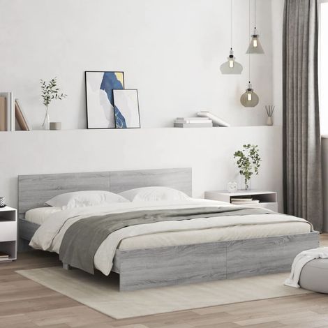 Estructura de cama cabecero y luces LED gris Sonoma 180x200 cm vidaXL (1/5)