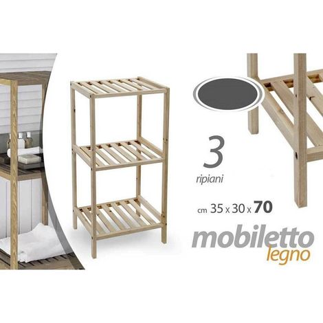 TrAdE Shop Traesio - Mobile Scaffale In Legno 3 Ripiani Mensole 35x30x70cm Arredamento Casa Bagno -