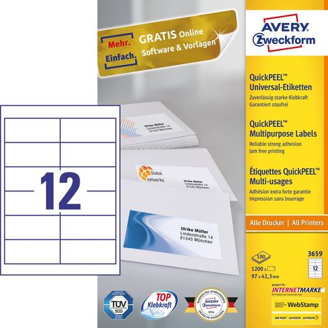 Avery 3659 etiqueta de impresora
