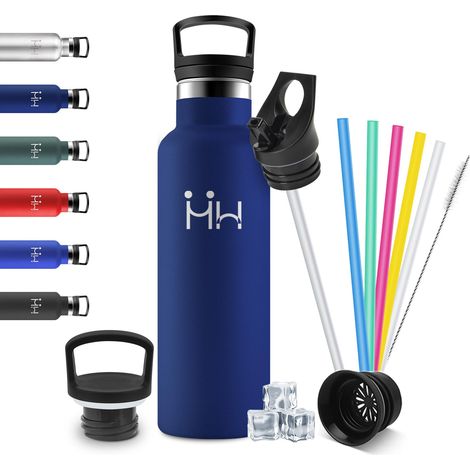 Gourde Isotherme 500ml, Gourde Inox avec Paille, Bouteille Isotherme en Acier Inoxydable, Bouteille d'eau sans BPA, Gourde Reutilisable pour l'École, Bureau, Extérieur, Camping, Yoga, Alpinisme (1/5)