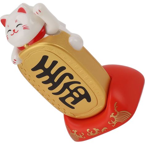 Ornement de chat porte-bonheur solaire de bureau, bras agité, panneau solaire, décoration chat porte-bonheur, dix millions de taels blancs (1/5)