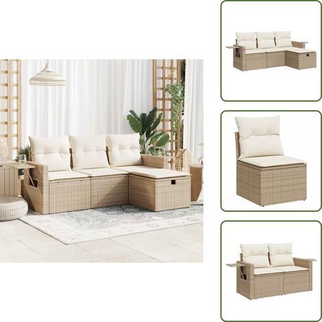 4-tlg. Garten-Sofagarnitur mit Kissen Beige Poly Rattan - Gartensofa Set - Garten Sofa Set - Outdoor Sofa Set - Garten Sofagarnitur (1/5)