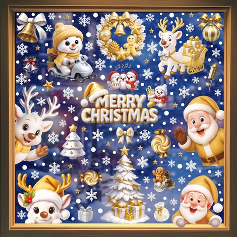 Autocollants de Noël 2027 pour vitrines de centres commerciaux, décorations de vitrines, autocollants antistatiques, autocollants de porte de Noël, stickers pour fenêtres
