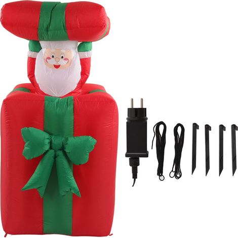 Sapin de Noël gonflable lumineux 1,5m - Père Noël soulevant un cadeau, décoration extérieure avec prise EU 220-240V (1/5)
