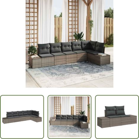 Gartenmöbel -  Gartensofa-set mit Kissen 6 pcs Grau Poly-Rattan (1/5)