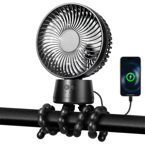 Ventilateur portable pour poussette avec batterie rechargeable 10 000 mAh, trépied rotatif automatique 360°, 3 vitesses de ventilation réglables, idéal pour poussettes, sièges-auto et chambre à couche (1/5)