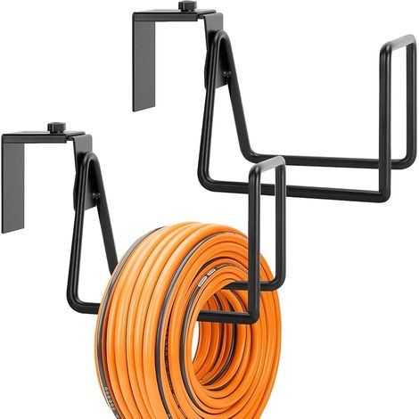 Lot de 2 supports de tuyau d'arrosage en métal - Support mural pour tuyau d'arrosage - Support de tuyau robuste pour montage mural - Enrouleur de tuyau réglable pour tuyau d'eau - Rallonge de (1/5)