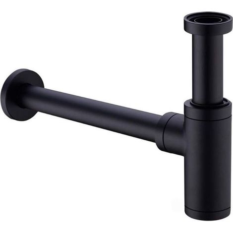 Sifón universal para lavabo, negro mate, 1 1/4 x 32 mm, antiolor y antifugas, con tubo de extensión ajustable de 200 mm (1/4)