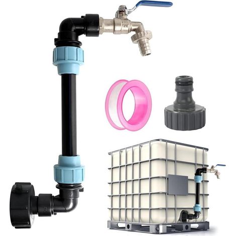 Auslaufhahn IBC S60x6 Schwanenhals Absperrhahn Adapter Wasserhahn Kit (1/5)