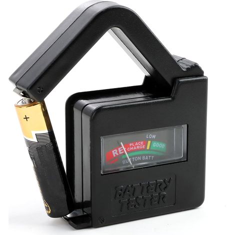 Tester digitale universale per batterie modello BT860, compatibile con batterie AA, AAA, C, D, 9 V e a bottone, display analogico preciso, ecologico, portatile, funziona senza batteria