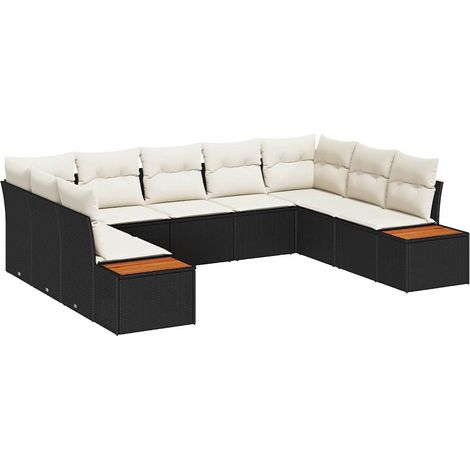 Garden Sofa Set with Cushion 9 pcs Black Poly rattan vidaXL
