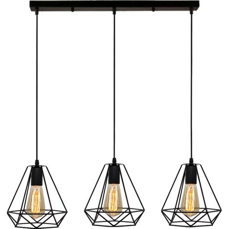 E27 Lustre Suspension Industrielle Vintage Lampe de Suspension Métal avec 3 Lumières pour Chambre Salon Bar - Noir (1/5)