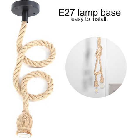 Douille E27, câble en corde de chanvre de 1 m, fil électrique, support d'ampoule décoratif pour suspension DIY (1 douille) (1/5)