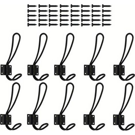 Lot de 10 crochets doubles en métal style campagne vintage – Fixation par vis robuste – Idéal pour les couloirs d'appartements en location, pour les manteaux et les sacs
