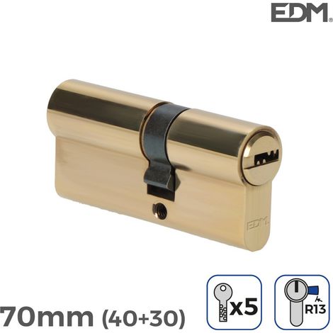 Cilindro in ottone 70mm (40+30mm) R13 Camma corta con 5 chiavi di sicurezza incluse EDM