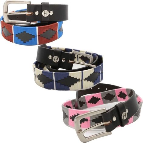 90 cm, MARRONE /ROSA/GRIGIO: Cintura per equitazione unisex modello Bailey Color in cuoio con decoro geometrico