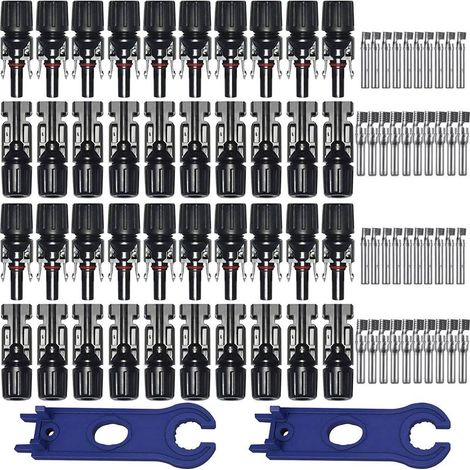Lot de 20 connecteurs MC4 solaires mâle/femelle – Étanchéité double anneaux – Câbles 2,5 à 6 mm² – Montage rapide sans outil (1/5)