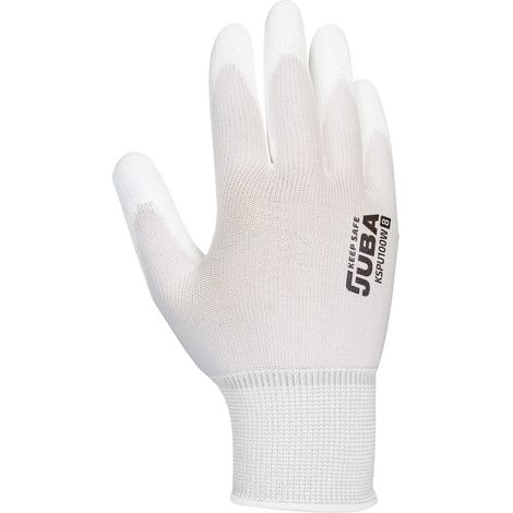 12 Guanti di sicurezza con palmo in PU, bianco T6. Juba