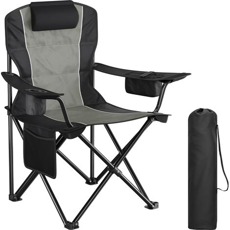 WOLTU Chaise de Camping Pliante, Chaise Portable, avec Poche Thermique, Porte-Gobelet et Poche Latérale, 93x63x100 cm, Noir + Gris foncé (1/5)