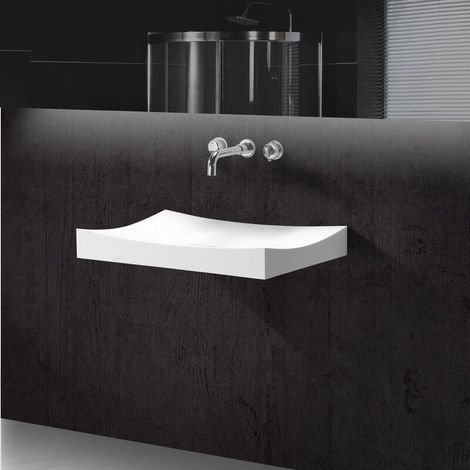 Lavabo Suspendu Rectangulaire Solid surface Blanc Mat 68x45 cm - Unic (1/5)