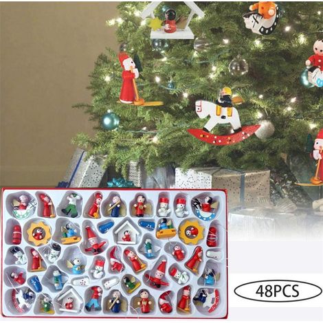 Jeffergarden 48 Pièces/Ensemble en Bois Arbre de Noël Suspendus Figures Ornements Bricolage Décor en Bois avec Lanière pour la Fête, la Maison, la Maternelle (Couleur Assortie) (1/5)