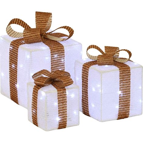 Lighted Christmas Gift Box 3 pcs 64 LEDs Cold White vidaXL