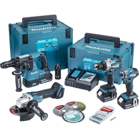 Makita – Pack de 4 outils électroportatifs 18V – Moteurs brushless – 3 batteries 5,0 Ah – Coffret Makpac pour transport sécurisé