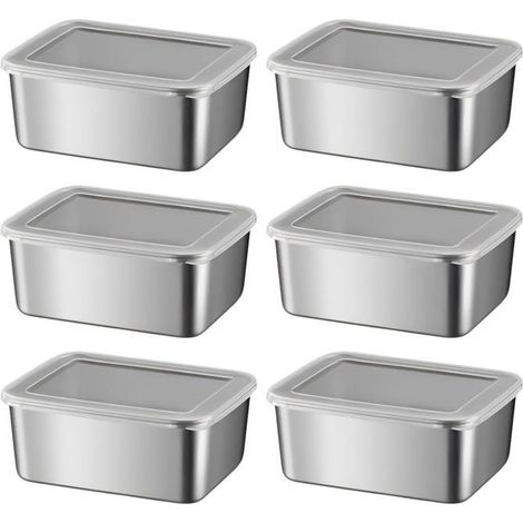 Boîtes de conservation alimentaire Lot 6 - Inox 650 ml - Couvercles hermétiques - Lave-vaisselle (1/5)