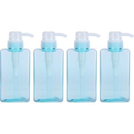 Juego de 4 botellas dispensadoras de PETG azul de 450 ml con bomba de boca ancha, para jabón líquido, cocina y baño. (1/5)