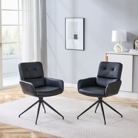 MEUBLIV Lot de 2 chaises pivotantes noires – dossier capitonné, rotation 360° (1/5)