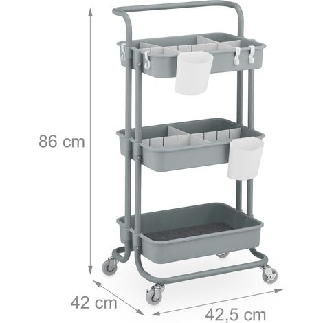 Pratico carrello di servizio a 3 ripiani 75 x 35 x 90 cm grande mobilità in metallo grigio 130014346