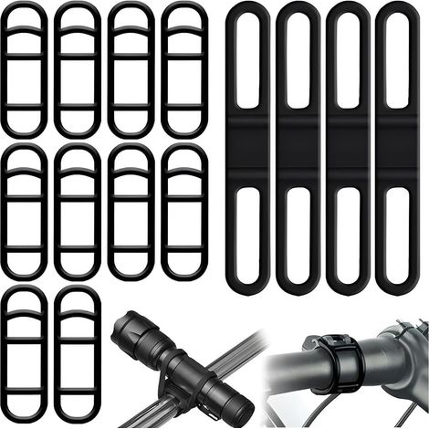 Paquete de 14 correas de silicona para bicicleta, correas elásticas, aptas para luces delanteras y traseras, con anillos de sujeción para fijar linternas y manillares.