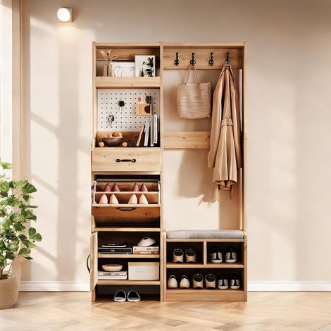 Meuble d'entrée avec patères banquette et rangement 108,5 x 35 x (1/5)