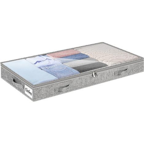 Cassetto portaoggetti discreto da riporre sotto il letto, 1 pezzo, contenitore leggero e senza cornice, borsa poco profonda per la camera dello studente o per la casa, con coperchio trasparente e tess (1/5)