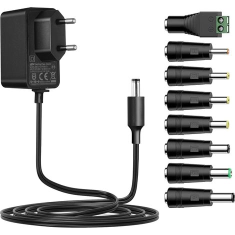 12V 1A Alimentation, 3M Universal AC DC Power Adapter avec 8 Prises DC pour 12V 0.3A 0.5A 0.8A 1A électronique comme LED Bande lumière CCTV caméra etc. 1000mA Max (Longueur du câble 3Meter) (1/5)