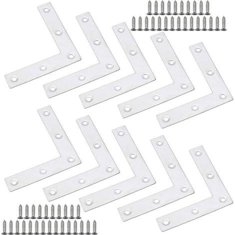 Piastre di rinforzo angolari in acciaio inox, 10 pezzi, staffe di fissaggio piatte, supporti angolari piatti, staffe angolari, per riparare mobili, sgabelli, tavoli, porte (1/5)