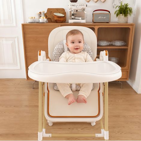 Chaise haute bébé 2-en-1 blanche, PU, HAVRYA