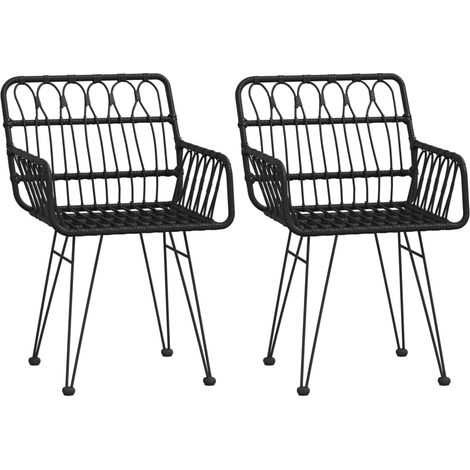 vidaXL Garden Chairs 2 pcs with Armrest Black 56x64x80 cm PE Rattan