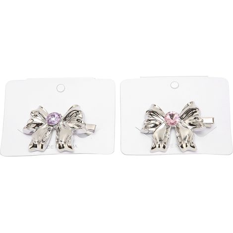 2pcs Épingle à cheveux Métal Ondulé Argent Noeud Papillon Pince à cheveux Bijou Central Mignon Accessoire Capillaire (1/5)