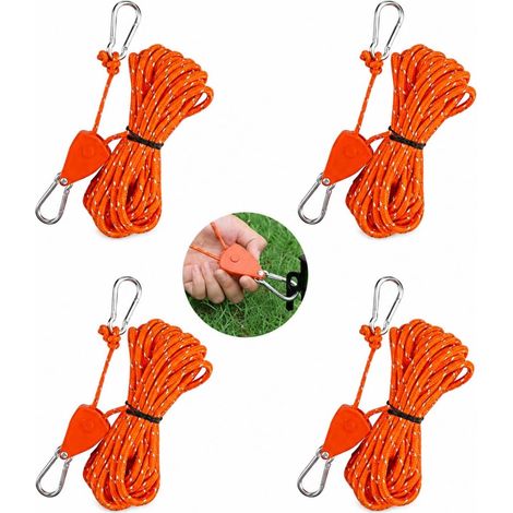 4 PièCes Corde à Cliquet RéGlable 4m - Corde A Cliquet - Tendeur De Corde - Convient Aux Tentes Et Auvents De Camping, Orange (1/5)