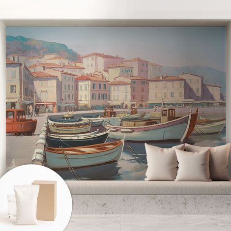 Papier peint intissé décoratif pour salon chambre et cuisine Facile à poser avec colle Port de plaisance en bord de mer 208x146 cm (1/5)